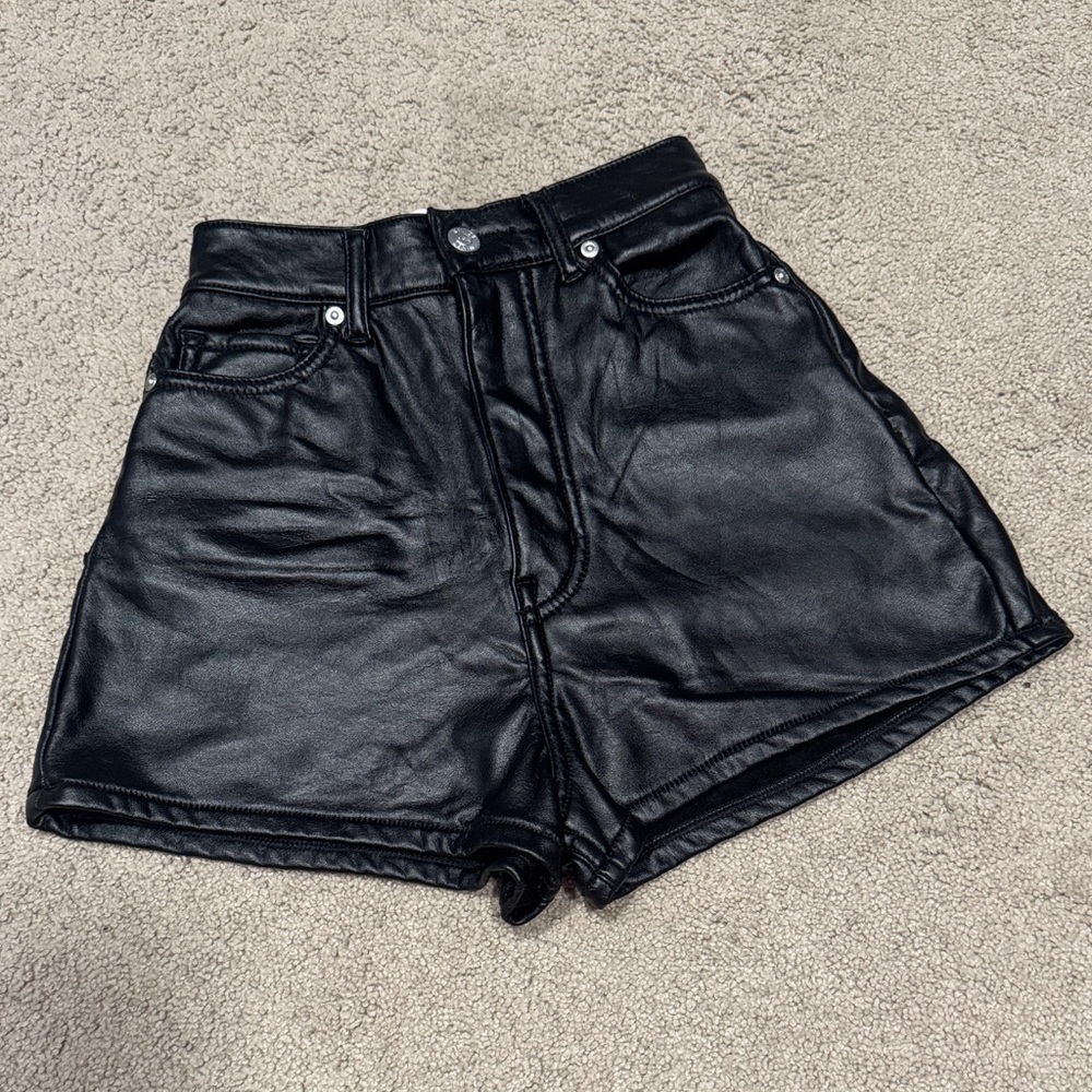 REVICE Black High Waist Leather Shorts